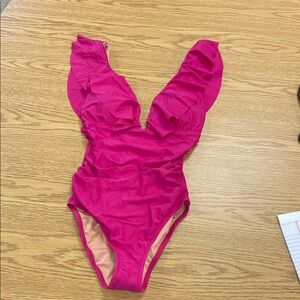 J. Crew Bright Fuchsia Ruffle One-Piece Swimsuit